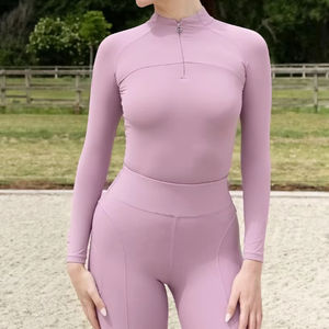 Camiseta de equitación atlética para mujer, transpirable, ligera, de tejido elástico que absorbe la humedad, camisa ecuestre de verano, servicio OEM - Product Image 1