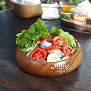 Ensemble de 2 grands bols à salade en bois d'acacia de 25 oz (8x2 pouces) Salade de service écologique en bois naturel sans joint durable et sans danger pour les aliments - Product Image 1