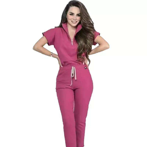 Easy Fit Scrubs Uniformes Conjuntos con bolsillo delantero Camisa de manga corta y cuello alto doblado - Product Image 6