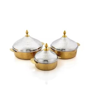 Hot Sale Casserole Dish Latest Designing Gold Polished Table Decorative Food Cooking Hot Pot Finest Quality Stainless Steel Lids - Product Image 1