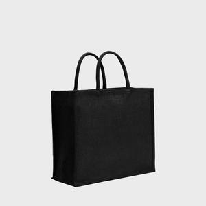 Sac en jute noir moyen avec poignées en corde rembourrées, durable, recyclable, impression sérigraphique motif léopard pour usage quotidien et publicité - Product Image 1