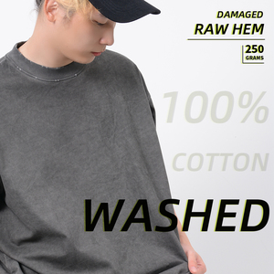 Venta al por mayor de alta calidad Boxy Streetwear camiseta en blanco 100% algodón Sun Faded Distressed Vintage Washed camiseta para hombres - Product Image 2