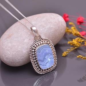 Piedra preciosa de ágata de encaje azul, colgante de plata de ley 925 al por mayor, colgante de collar de joyería fina con colgante de plata 925, joyería - Product Image 4