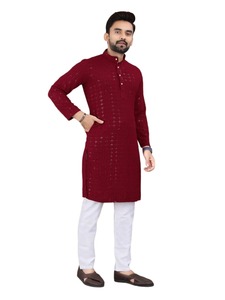 <b>Mens</b> Traditional <b>Festival</b> <b>Wear</b> Rayon Cotton Sequence Chiefly Work Kurta Paijama Set - Product Image 4
