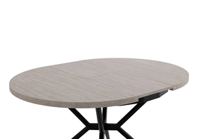 Modern Round to Oval Extendable Dining <b>Table</b> with X-Shaped Metal <b>Legs</b> - Stone Texture Wooden Top Kitchen <b>Table</b> - Space Saving - Product Image 4