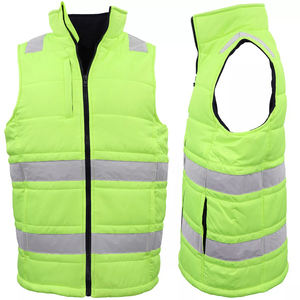 Hi Vis Puffer Workwear Vest Zip Up w Bande Réfléchissante Quilted Puffer Veste Traditionnelle - Product Image 4