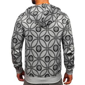 Sweat à capuche zippé pour homme, effet délavé, gris uni, style hip-hop, poids lourd - Product Image 2