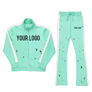 Nouveau design personnalisé sérigraphié hommes survêtements évasés femmes Streetwear pantalons empilés ensembles 2 pièces ensemble de survêtement en gros - Product Image 6