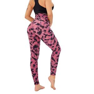 Leggings de yoga à taille haute tie-dye pour femmes, vente en gros personnalisée, sexy, sans couture, doux comme du beurre, en spandex, pantalon de fitness - Product Image 4