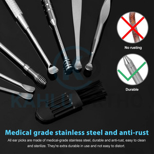 KAHLU ORTHOPEDIC Lot de 8 kits d'enlèvement de cire d'oreille en acier inoxydable et boîte de rangement portable Outils de nettoyage d'oreille Kit de cire d'oreille - Product Image 6