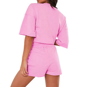 <b>Women's</b> Two-Piece Gym Outfit Soft Cotton Solid Pattern Above Knee Drawstring <b>Shorts</b> <b>and</b> Fitted <b>T</b>-<b>Shirt</b> - Product Image 6