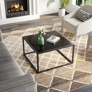 Mesa de centro de cristal negra moderna, tapa cuadrada de cristal templado de 26,7 pulgadas, marco de metal, fácil montaje para sala de estar y oficina en casa - Product Image 4