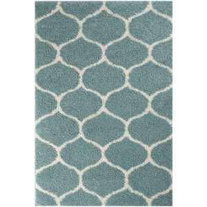 Tapis shaggy bleu œuf de canard marocain 650 - Tapis de salon tufté fait main en peluche, décor abstrait rectangulaire pour couloir - Product Image 1