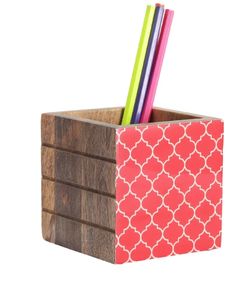 Moroccan Red Mango Wood Pen <b>Holder</b>/ <b>Desk</b> Organizer Wooden Desktop <b>Pencil</b> Cup Office Supplies Organizer Caddy Stand - Product Image 4