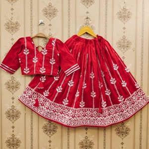 Shoryam Fashion <b>Red</b> Embroidered Fully Stitched Floor-Length Regular Fit Kids Lehenga Choli Set | Wholesale Girls Ethnic Party - Product Image 1