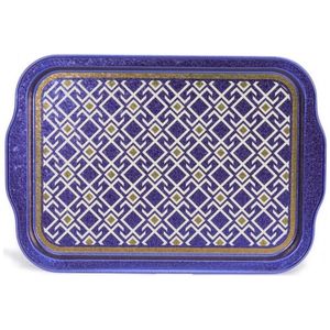215x316mm Diseño de patrón sin costuras Líneas geométricas Fondo azul Bandeja rectangular de metal con asa para servir - Product Image 2