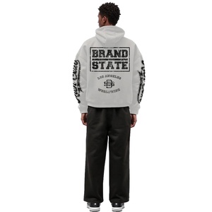 Logo personnalisé poids lourd écologique hiver Jogging ensemble recadrée éponge pantalons de survêtement évasés sweats à capuche soleil fané Baggy - Product Image 2
