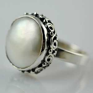 925 Sterling <b>Silver</b> Coin Pearl <b>Ring</b> Handmade Boho <b>Statement</b> Promise for Women June Birthstone Freshwater Pearl Jewelry - Product Image 4