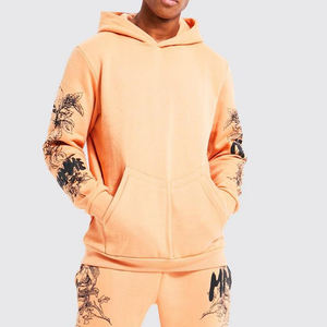 ชุดวอร์มสองชิ้นแบบสวมหัวสำหรับผู้ชายชุดวอร์มแบบสวมหัวพิมพ์โลโก้พัฟแบบเรียงซ้อนกางเกงทรงบานมีฮู้ดชุดวอร์มขายดี - Product Image 2