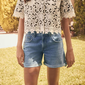 Femmes rétro taille haute décontracté Shorts nouvelle mode été Design fermeture élastique blanc respirant tissé bouton chaud motif ensembles - Product Image 3