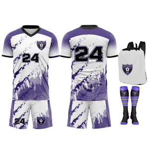 Nouvelle conception de maillot de football imprimé par sublimation, uniforme d'équipe personnalisé, col en V, manches courtes, séchage rapide, respirant, tissu 100% polyester de haute qualité - Product Image 1