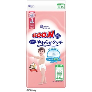 Goo.n ผ้าอ้อมเด็กแบบเทปพื้นผิวแห้ง44ชิ้นผ้าอ้อมเด็กเบเบบี้2025ผลิตจากญี่ปุ่นขายส่ง