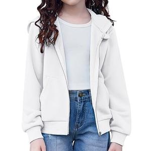 High Quality Children Solid Color Blank Sports French Terry Plain Hoodie Kids Sportswear Winter Girls Cotton Fleece Zip Up Hoody - Product Image 1