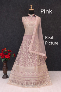 Traje de Fiesta de Boda Modal para Mujer, Estilo Anarkali de Moda India, con Bordado y Malla Pesada, Salwar Kameez Largo - Product Image 6