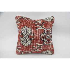 Red <b>Bohemian</b> Wool Patchwork Kantha Pillow 12x12 Inch Soft Portable Floral Vintage Print Decorative Cushion for <b>Bedding</b> - Product Image 1