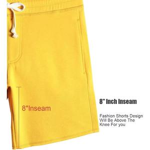 กางเกงขาสั้นผ้าฟลีซสำหรับผู้ชายกางเกงสเวตเตอร์ลำลองเอวยางยืดผ้าคอตตอนสีเหลืองมีโลโก้ตามสั่ง - Product Image 6