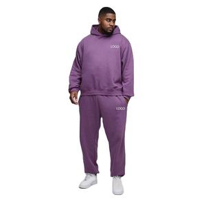 Conjunto Deportivo Personalizado de Talla Grande con Logotipo, Color Morado, 100% Algodón, 465GSM, Forro Polar Grueso, Sudadera con Capucha y Pantalones Deportivos - Product Image 1