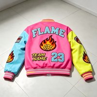 Veste universitaire rose personnalisée avec logo, manches contrastées, style Letterman, patch en chenille, streetwear Y2K, veste bomber, fabrication OEM