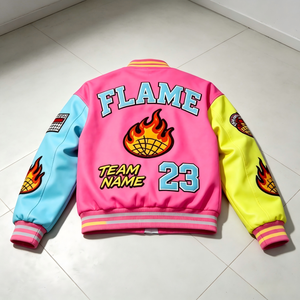 Custom Logo Pink <strong>Varsity</strong> <strong>Jacket</strong> Mismatched Sleeve Letterman <strong>Jacket</strong> Chenille Patch Y2K Streetwear Bomber <strong>Jacket</strong> OEM Factory - Product Image 2