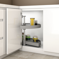 Emuca Shelvo Juego de Bandejas Giratorias de Media Luna, Plástico y Aluminio Gris para Módulos de 800 mm, Gabinetes de Cocina, Modelo 8929221, España