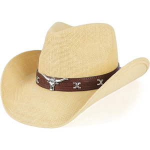 Sombrero de Vaquero Beige de Paja al por Mayor a Precio Económico, Sombrero de Vaquera, Sombreros de Vaquero Occidentales para Mujer/Hombre/Paja Ancha con Ala Moldeable - Product Image 1