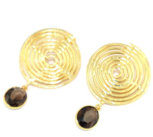 ต่างหูทรงกลมแบบโบราณ ดีไซน์เก๋ไก๋ ประดับด้วยควอตซ์สโมคกี้คัตและไฮโดรควอตซ์ ชุบทอง 22K บนตัวเรือนทองเหลือง ขายส่ง - Product Image 2