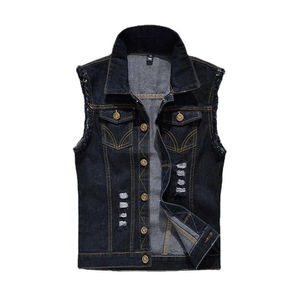 Respirant de haute qualité hommes grande taille avec grande poche gilets moto motard Punk haut coton sans manches hommes Denim gilet bas prix - Product Image 2