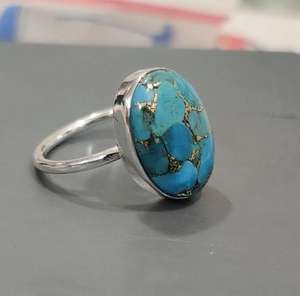 Bague vintage en pierre précieuse turquoise iranienne faite à la main, laiton 8 mm, bijoux tendance en pierre naturelle pour cadeau d'anniversaire et pour elle - Product Image 2