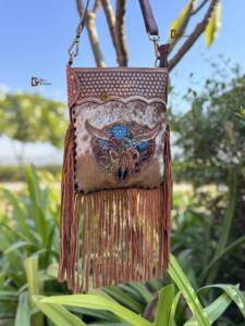 Bolso de Hombro de Cuero Vacuno con Flecos, Diseño Artesanal, Estilo Bohemio, Vintage, Hecho a Mano - Product Image 2