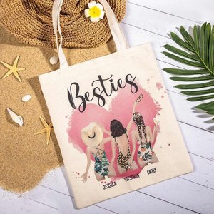 Women's Customized Besties' Back <b>Beach</b> Holiday Style <b>Canvas</b> Handbag Durable Cotton for Summer Open Closure Reusable Cotton - Product Image 1