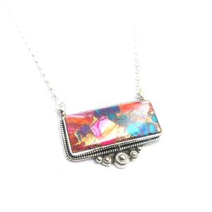 Rosa Dalia ostra turquesa piedra suroeste hecho a mano oro plata esterlina barra collar 18 pulgadas largo 2 pulgadas extensor Unisex - Product Image 1