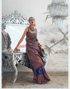 Sari en soie tissée Kashmiri lourd avec chemisier Collection de vêtements de fête pour femmes - Product Image 3