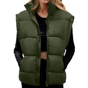 Nouveaux modèles femmes sans manches couleur unie longue capuche bouffante gilet bouffant gilet coton femmes sans manches bulle veste - Product Image 3