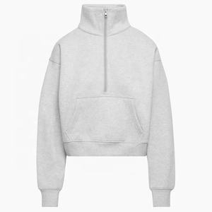 Sudadera de algodón y poliéster con cuello de media cremallera y hombros caídos de calidad superior al por mayor y sudaderas con capucha transpirables antiarrugas para mujer - Product Image 5