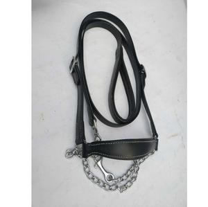 Nouveau licou SHOW en cuir robuste avec raccord argenté-cuir noir - Product Image 1