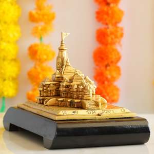 Indian Art Villa Handcrafted 6.5 Inch Width Brass Ram <b>Mandir</b>/Temple Ayodhya Model 3D Replica Traditional Wooden Bamboo Craft - Product Image 1