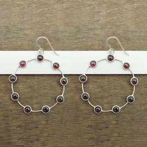 Pendientes de aro de Plata de Ley 925 sólida de estilo Vintage, atractivo encanto de moda, piedra granate de corte redondo, joyería clásica para niñas - Product Image 2