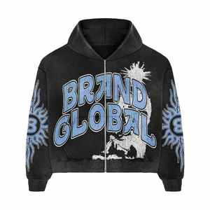 Sudadera con capucha de hombre lavada Vintage de alta calidad diseño personalizado Sun Fade 100% algodón ropa de calle de invierno caliente-sudaderas con capucha al por mayor - Product Image 2