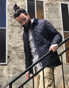 <span class=keywords><strong>Giacca</strong></span> Lunga Leggera Heritage Liddesdale 2025 Verde <span class=keywords><strong>e</strong></span> <span class=keywords><strong>Nera</strong></span> con Trapuntatura a Diamante Personalizzata Stile <span class=keywords><strong>Camicia</strong></span> Imbottita Annandale Verde Oliva da Uomo - Product Image 3