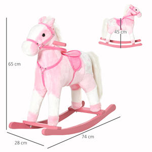 HOMCOM Wooden <b>Rocking</b> <b>Horse</b> with Animal Sound Toy Gift for Children, 74 x 28 x 65 cm, <b>Pink</b> - Product Image 3